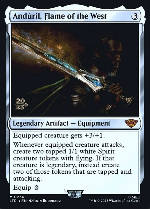 Andúril, Flame of the West, carta Magic di tipo Legendary Artifact — Equipment illustrata da Irvin Rodriguez
