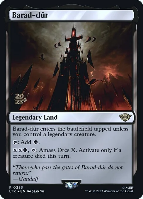 Barad-dûr, carta Magic di tipo Legendary Land illustrata da Sean Vo