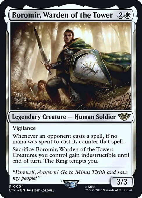 Boromir, Warden of the Tower, carta Magic di tipo Legendary Creature — Human Soldier illustrata da Yigit Koroglu