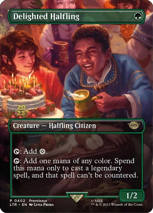 Delighted Halfling, carta Magic di tipo Creature — Halfling Citizen illustrata da Livia Prima