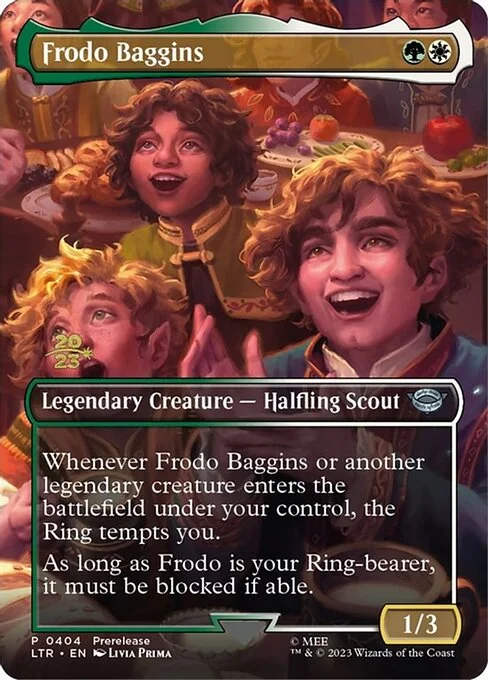 Frodo Baggins, carta Magic di tipo Legendary Creature — Halfling Scout illustrata da Livia Prima