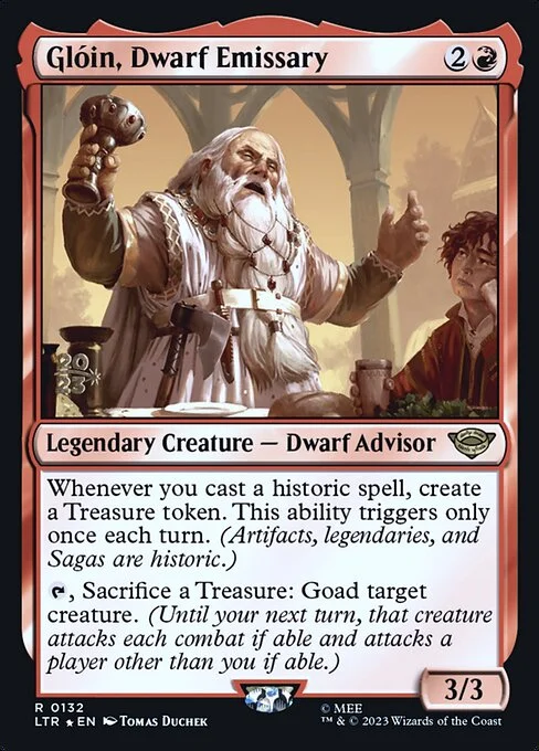 Glóin, Dwarf Emissary, carta Magic di tipo Legendary Creature — Dwarf Advisor illustrata da Tomas Duchek