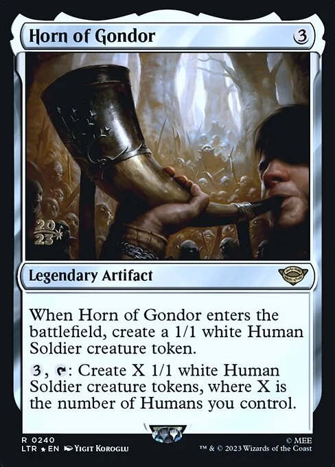 Horn of Gondor, carta Magic di tipo Legendary Artifact illustrata da Yigit Koroglu