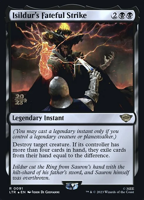 Isildur's Fateful Strike, carta Magic di tipo Legendary Instant illustrata da John Di Giovanni
