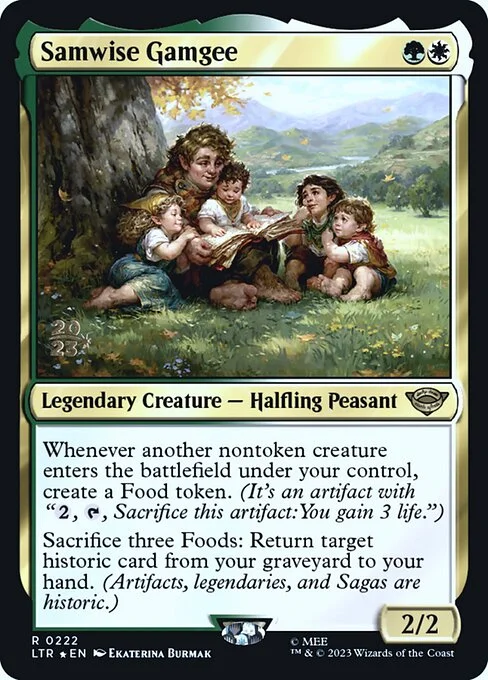 Samwise Gamgee, carta Magic di tipo Legendary Creature — Halfling Peasant illustrata da Ekaterina Burmak