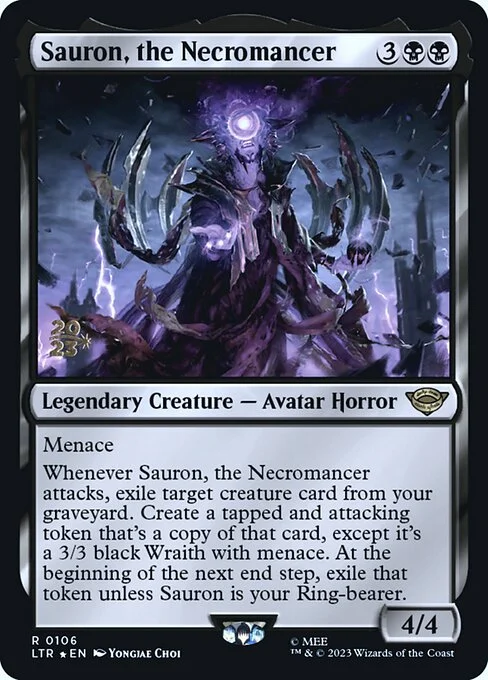 Sauron, the Necromancer, carta Magic di tipo Legendary Creature — Avatar Horror illustrata da Yongjae Choi