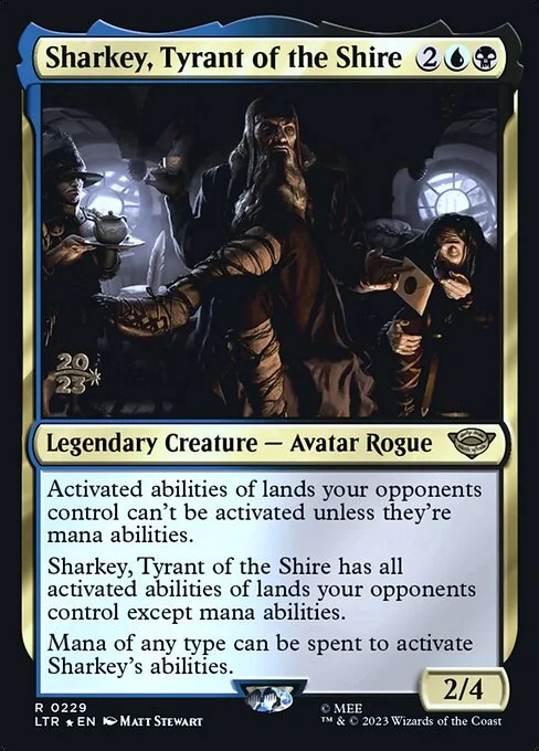 Sharkey, Tyrant of the Shire, carta Magic di tipo Legendary Creature — Avatar Rogue illustrata da Matt Stewart