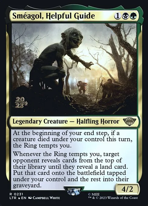 Sméagol, Helpful Guide, carta Magic di tipo Legendary Creature — Halfling Horror illustrata da Campbell White