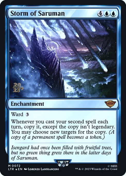 Storm of Saruman, carta Magic di tipo Enchantment illustrata da Lorenzo Lanfranconi