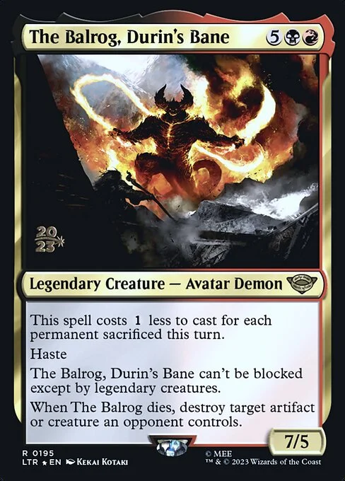 The Balrog, Durin's Bane, carta Magic di tipo Legendary Creature — Avatar Demon illustrata da Kekai Kotaki