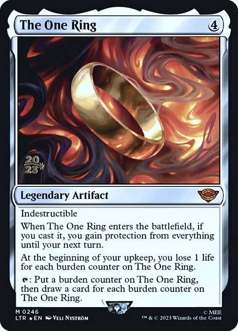 The One Ring, carta Magic di tipo Legendary Artifact illustrata da Veli Nyström