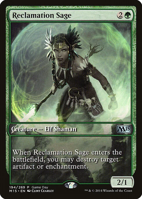 Reclamation Sage, carta Magic di tipo Creature — Elf Shaman illustrata da Clint Cearley