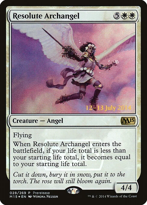 Resolute Archangel, carta Magic di tipo Creature — Angel illustrata da Winona Nelson