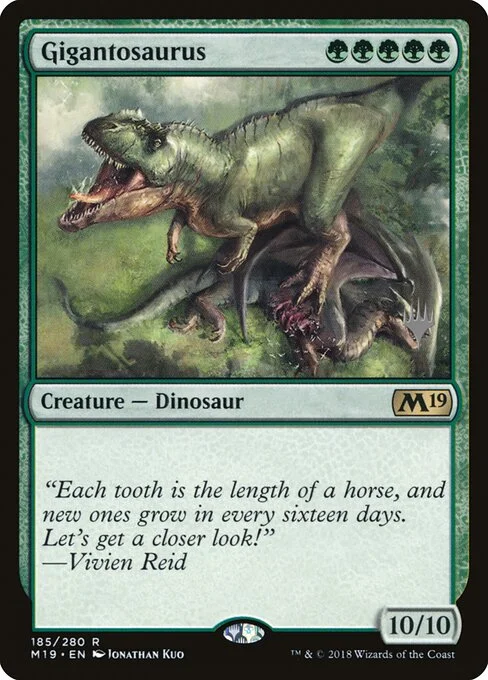 Gigantosaurus, carta Magic di tipo Creature — Dinosaur illustrata da Jonathan Kuo