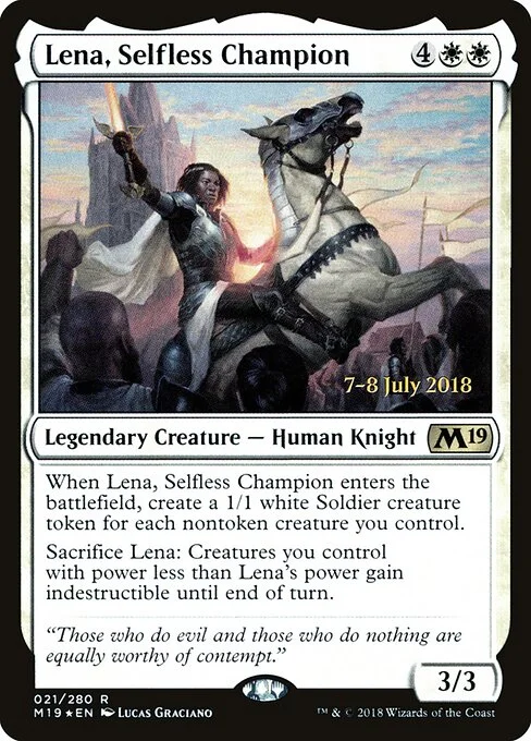 Lena, Selfless Champion, carta Magic di tipo Legendary Creature — Human Knight illustrata da Lucas Graciano