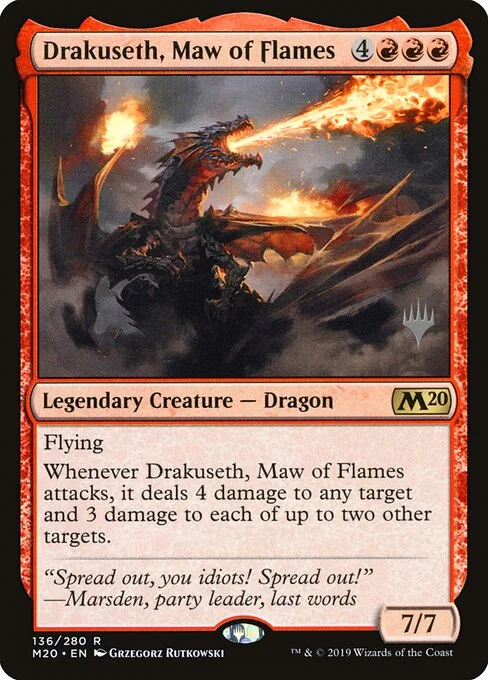 Drakuseth, Maw of Flames, carta Magic di tipo Legendary Creature — Dragon illustrata da Grzegorz Rutkowski