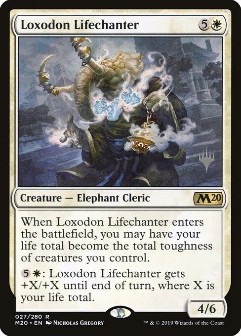 Loxodon Lifechanter, carta Magic di tipo Creature — Elephant Cleric illustrata da Nicholas Gregory