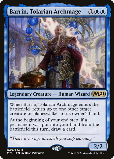 Barrin, Tolarian Archmage, carta Magic di tipo Legendary Creature — Human Wizard illustrata da Ryan Pancoast