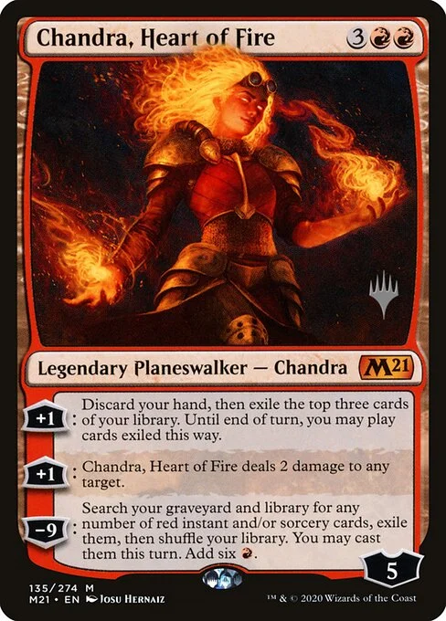 Chandra, Heart of Fire, carta Magic di tipo Legendary Planeswalker — Chandra illustrata da Josu Hernaiz