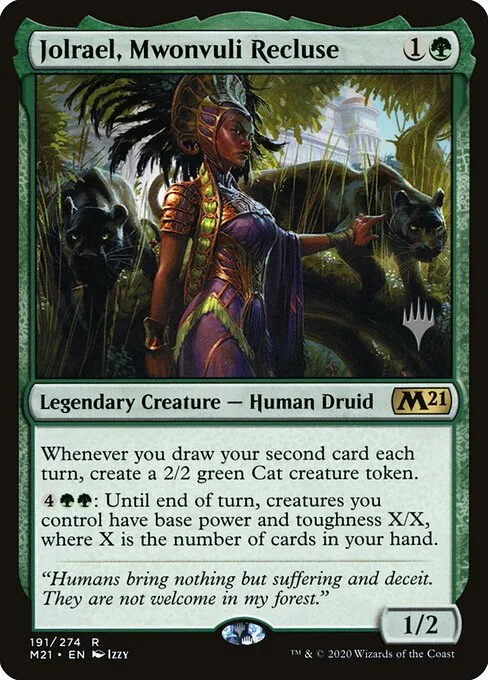 Jolrael, Mwonvuli Recluse, carta Magic di tipo Legendary Creature — Human Druid illustrata da Izzy