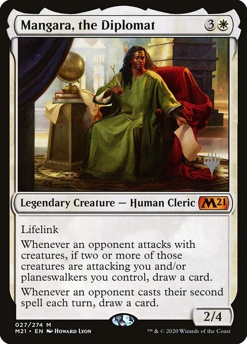 Mangara, the Diplomat, carta Magic di tipo Legendary Creature — Human Cleric illustrata da Howard Lyon
