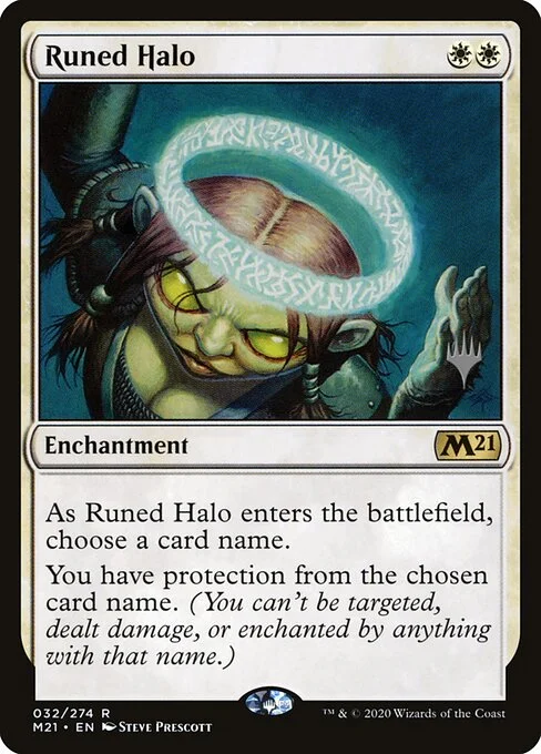 Runed Halo, carta Magic di tipo Enchantment illustrata da Steve Prescott