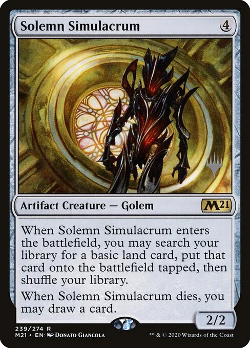Solemn Simulacrum, carta Magic di tipo Artifact Creature — Golem illustrata da Donato Giancola