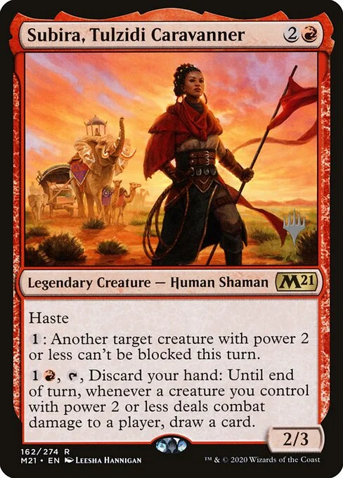 Subira, Tulzidi Caravanner, carta Magic di tipo Legendary Creature — Human Shaman illustrata da Leesha Hannigan
