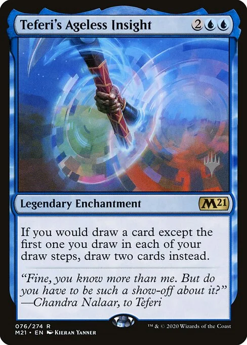 Teferi's Ageless Insight, carta Magic di tipo Legendary Enchantment illustrata da Kieran Yanner