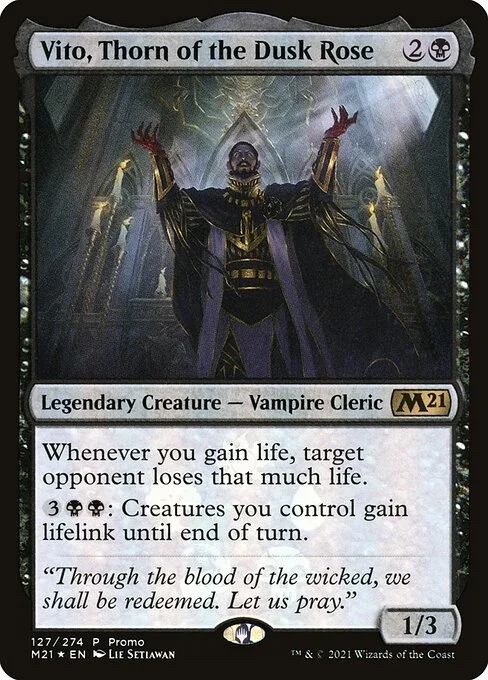 Vito, Thorn of the Dusk Rose, carta Magic di tipo Legendary Creature — Vampire Cleric illustrata da Lie Setiawan