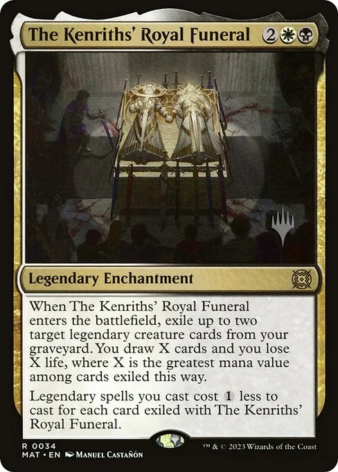 The Kenriths' Royal Funeral, carta Magic di tipo Legendary Enchantment illustrata da Manuel Castañón
