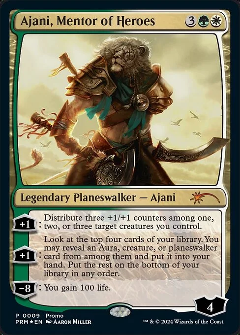 Ajani, Mentor of Heroes, carta Magic di tipo Legendary Planeswalker — Ajani illustrata da Aaron Miller