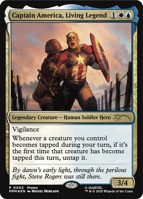 Captain America, Living Legend, carta Magic di tipo Legendary Creature — Human Soldier Hero illustrata da Miguel Mercado