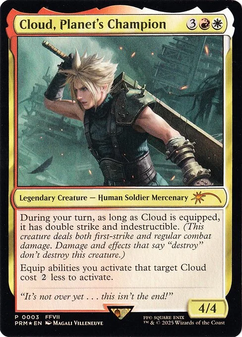 Cloud, Planet's Champion, carta Magic di tipo Legendary Creature — Human Soldier Mercenary illustrata da Magali Villeneuve
