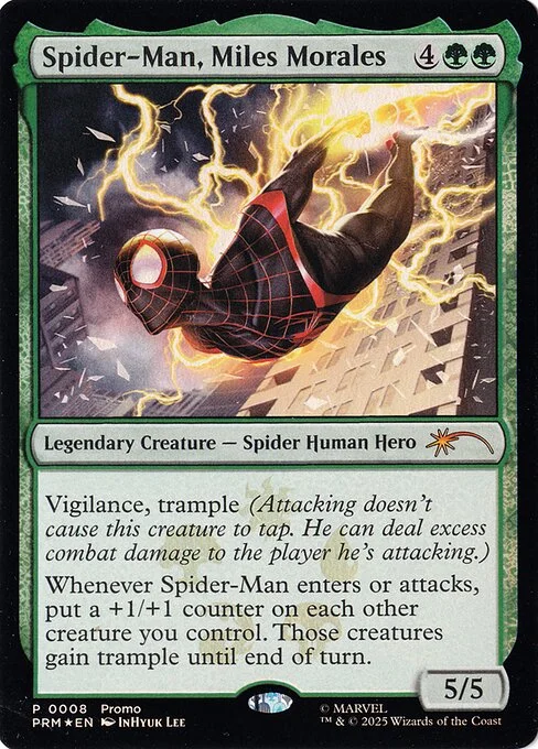 Spider-Man, Miles Morales, carta Magic di tipo Legendary Creature — Spider Human Hero illustrata da InHyuk Lee