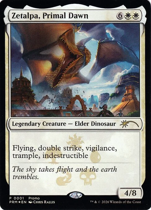 Zetalpa, Primal Dawn, carta Magic di tipo Legendary Creature — Elder Dinosaur illustrata da Chris Rallis