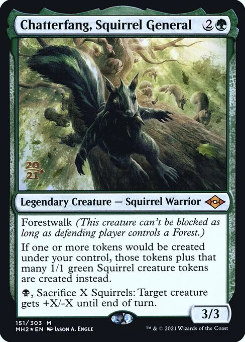 Chatterfang, Squirrel General, carta Magic di tipo Legendary Creature — Squirrel Warrior illustrata da Jason A. Engle