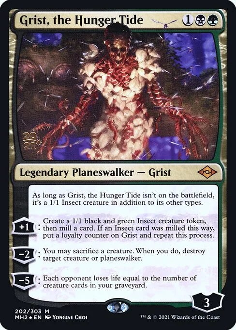 Grist, the Hunger Tide, carta Magic di tipo Legendary Planeswalker — Grist illustrata da Yongjae Choi