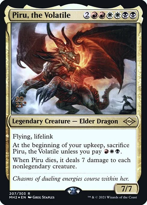 Piru, the Volatile, carta Magic di tipo Legendary Creature — Elder Dragon illustrata da Greg Staples