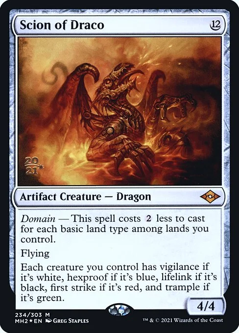 Scion of Draco, carta Magic di tipo Artifact Creature — Dragon illustrata da Greg Staples