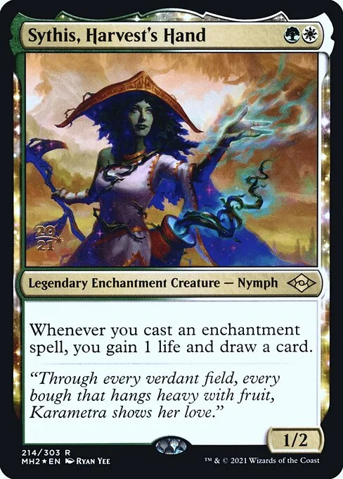 Sythis, Harvest's Hand, carta Magic di tipo Legendary Enchantment Creature — Nymph illustrata da Ryan Yee