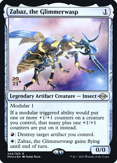 Zabaz, the Glimmerwasp, carta Magic di tipo Legendary Artifact Creature — Insect illustrata da Jason Felix