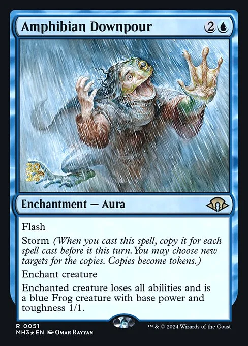 Amphibian Downpour, carta Magic di tipo Enchantment — Aura illustrata da Omar Rayyan