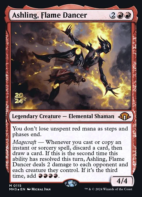 Ashling, Flame Dancer, carta Magic di tipo Legendary Creature — Elemental Shaman illustrata da Michal Ivan