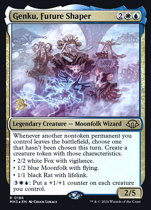 Genku, Future Shaper, carta Magic di tipo Legendary Creature — Moonfolk Wizard illustrata da Chuck Lukacs