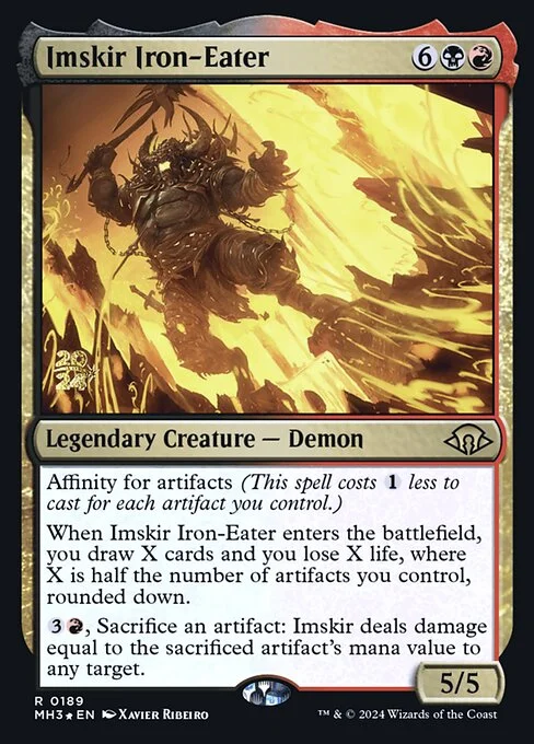 Imskir Iron-Eater, carta Magic di tipo Legendary Creature — Demon illustrata da Xavier Ribeiro