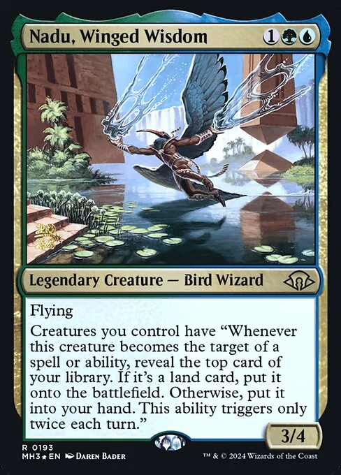 Nadu, Winged Wisdom, carta Magic di tipo Legendary Creature — Bird Wizard illustrata da Daren Bader