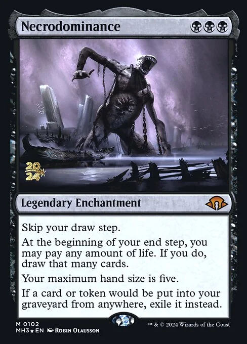 Necrodominance, carta Magic di tipo Legendary Enchantment illustrata da Robin Olausson