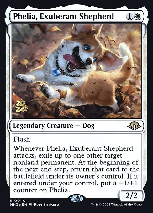 Phelia, Exuberant Shepherd, carta Magic di tipo Legendary Creature — Dog illustrata da Rudy Siswanto
