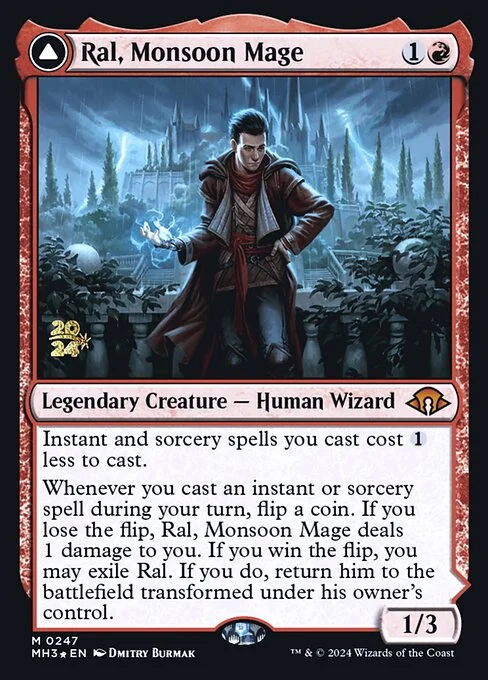 Ral, Monsoon Mage // Ral, Leyline Prodigy, carta Magic di tipo Legendary Creature — Human Wizard // Legendary Planeswalker — Ral illustrata da Dmitry Burmak